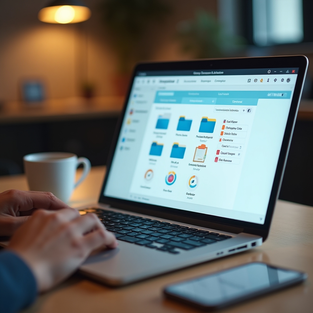 Cloud-based file organization system on a laptop screen